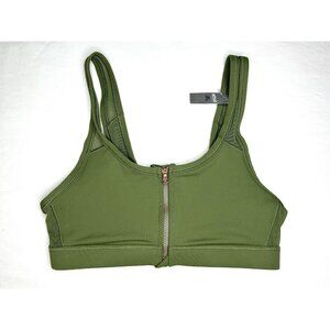 Aerie Sports Bra Womens M Green Zip Front Mesh Straps Chill Play Move Yoga Gym
